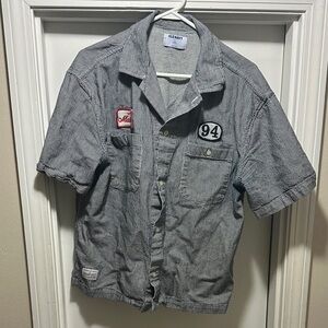 Old Navy Navy and White Striped Patch Shirt